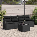 Havesofa Sæt med opbevaring med pude 5 pcs Sort polyrattan