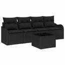 Havesofa Sæt med opbevaring med pude 5 pcs Sort polyrattan