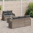 Havesofa Sæt med pude 6 pcs Grå Polyrattan og stål og glas