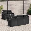Havesofa Sæt med pude 6 pcs Sort Polyrattan og stål og glas