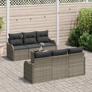Havesofa Sæt med pude 7 pcs Grå Poly Rattan og Stål og Glas