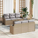 Havesofa Sæt 7 pcs Beige og grå Poly Rattan og Stål og Glas
