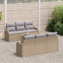 Havesofa Sæt 7 pcs Beige og grå Poly Rattan og Stål og Glas