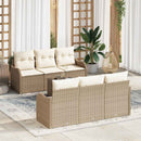 Havesofa Sæt 7 pcs Beige og creme Poly Rattan og Stål og Glas