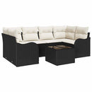 Havesofa Sæt 7 pcs Sort og Cream Polyrattan og stål og glas