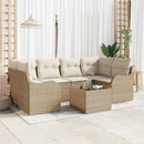 Havesofa Sæt 7 pcs Beige og creme Polyrattan og stål og glas