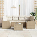 Havesofa Sæt 7 pcs Beige og creme Polyrattan og stål og glas