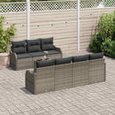 Havesofa Sæt med pude 8 pcs Grå Poly Rattan og Stål og Glas