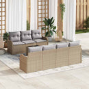 Havesofa Sæt 8 pcs Beige og grå Poly Rattan og Stål og Glas