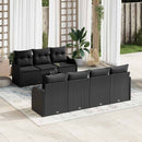 Havesofa Sæt med pude 8 pcs Sort Poly Rattan og Stål og Glas
