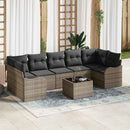 Havesofa Sæt med pude 8 pcs Grå Poly Rattan og Stål og Glas