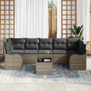 Havesofa Sæt med pude 8 pcs Grå Poly Rattan og Stål og Glas