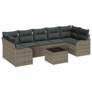 Havesofa Sæt med pude 8 pcs Grå Poly Rattan og Stål og Glas