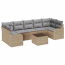 Havesofa Sæt 8 pcs Beige og grå Poly Rattan og Stål og Glas