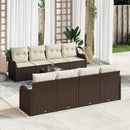 Havesofa Sæt 9 pcs Brun og Creme Poly Rattan og Stål og Glas