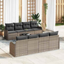 Havesofa Sæt med pude 9 pcs Grå Poly Rattan og Stål og Glas