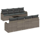 Havesofa Sæt med pude 9 pcs Grå Poly Rattan og Stål og Glas