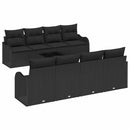 Havesofa Sæt med pude 9 pcs Sort Poly Rattan og Stål og Glas
