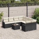 Havesofa Sæt 9 pcs Sort og Cream Poly Rattan og Stål og Glas