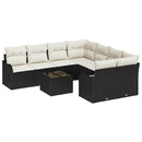 Havesofa Sæt 9 pcs Sort og Cream Poly Rattan og Stål og Glas