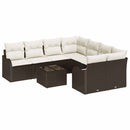 Havesofa Sæt 9 pcs Brun og Creme Poly Rattan og Stål og Glas