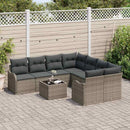 Havesofa Sæt med pude 9 pcs Grå Poly Rattan og Stål og Glas