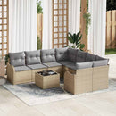 Havesofa Sæt 9 pcs Beige og grå Poly Rattan og Stål og Glas