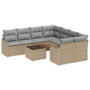 Havesofa Sæt 9 pcs Beige og grå Poly Rattan og Stål og Glas