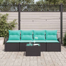 Havesofa Sæt med opbevaring 5 pcs Sort og turkis polyrattan
