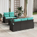 Havesofa Sæt 6 pcs Sort og turkis Polyrattan og stål og glas