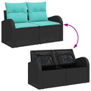 Havesofa Sæt 6 pcs Sort og turkis Polyrattan og stål og glas
