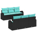 Havesofa Sæt med opbevaring 7 pcs Sort og turkis polyrattan
