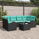 Havesofa Sæt med opbevaring 7 pcs Sort og turkis polyrattan