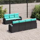Havesofa Sæt med opbevaring 8 pcs Sort og turkis polyrattan