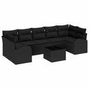 Havesofa Sæt med opbevaring med pude 8 pcs Sort polyrattan