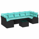 Havesofa Sæt med opbevaring 8 pcs Sort og turkis polyrattan