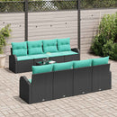 Sofa Sæt med pude 9 pcs Sort og turkis polyrattan