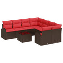 Sofa Sæt med pude med opbevaring 9 pcs Beige og Rød polyrattan