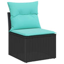 Sofa Sæt 9 stk. 8-Antal sæder Sort og turkis polyrattan