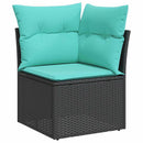 Sofa Sæt 9 stk. 8-Antal sæder Sort og turkis polyrattan