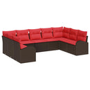 Havesofa Sæt med pude 9 pcs Brun og Rød polyrattan
