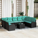 Havesofa Sæt med pude 10 pcs Sort og turkis polyrattan