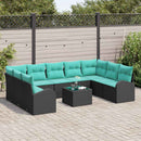 Havesofa Sæt med pude 10 pcs Sort og turkis polyrattan