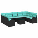 Havesofa Sæt med pude 10 pcs Sort og turkis polyrattan