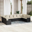Havesofa Sæt med pude 10 pcs Sort og Hvid polyrattan