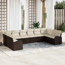 Havesofa Sæt med pude 10 pcs Brun og hvid polyrattan