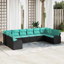 Havesofa Sæt med pude 10 pcs Sort og turkis polyrattan