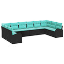 Havesofa Sæt med pude 10 pcs Sort og turkis polyrattan