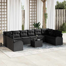 Havesofa Sæt med pude med opbevaring 11 pcs Sort polyrattan