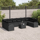 Havesofa Sæt med pude med opbevaring 11 pcs Sort polyrattan
